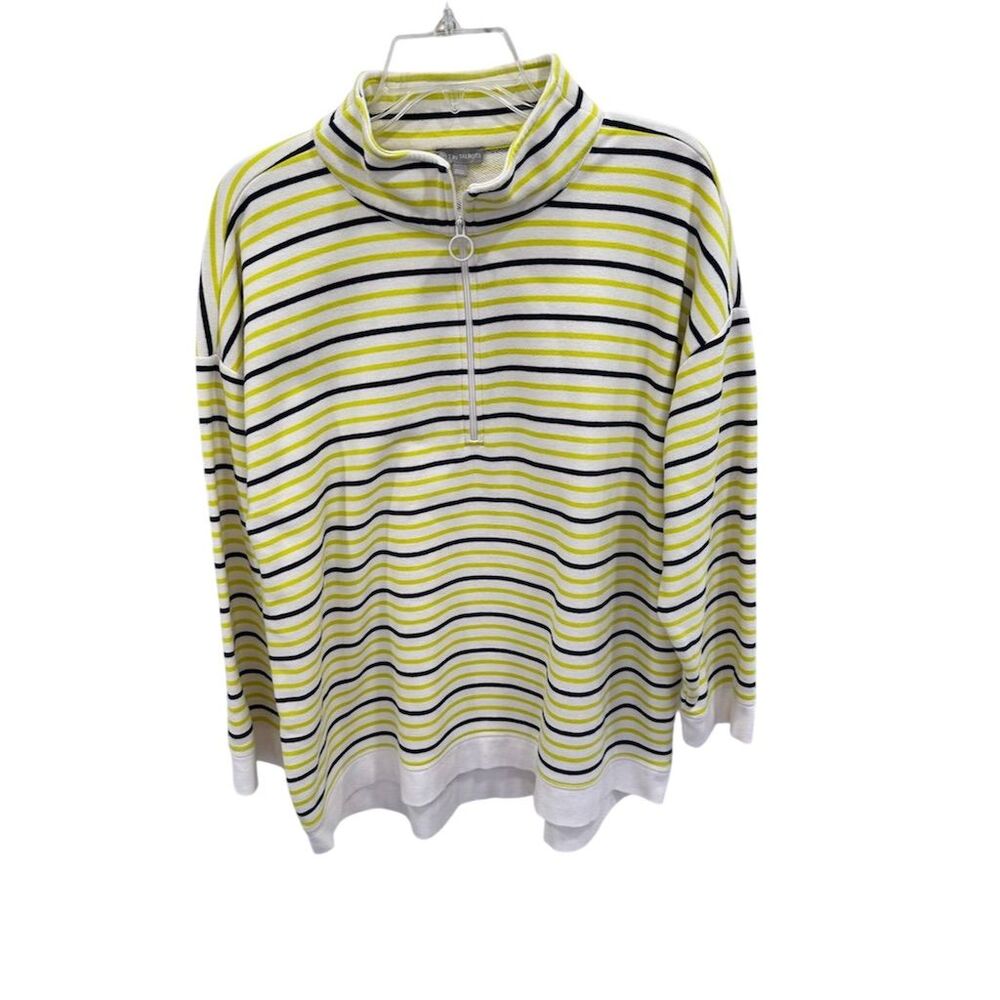 Talbots Women's‎ 2XP Striped French Terry Half Zip Petites Pullover Yellow - Picture 2 of 7
